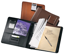 two inch Napa leather ring binders with flipover calculators