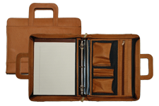 tan Vaqueta leather 3 ring zippered binder portfolio