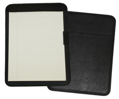 front and back views of black leather secretary padfolios