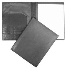 inside and outside views of black leather padfolio