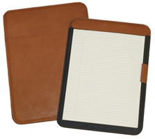 front and back views of British tan leather secretary padfolios