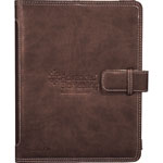 brown vinyl iPad case with tab closure