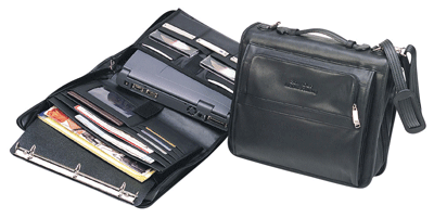 black leather compact computer folio