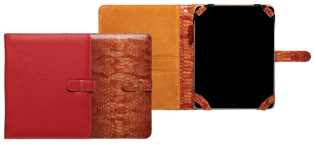 red and orange leather iPad cases with tab closures
