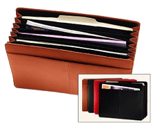 top view of leather divided accordion file folder
