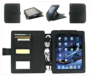 black polyurethane convertible case for iPad and iPad2