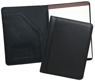 full grain black leather with satin lining padfolios