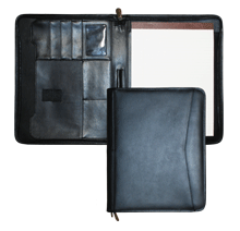 inside and outside views of top-grain black leather padfolios