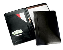 inside and outside views of black leather legal pad holder