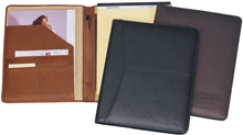 black, brown and cognac leather letter pad holders