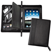black leather multipurpose iPad folio with elastic holders