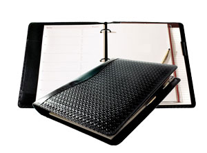 inside and outside views of 3 ring leather planner system