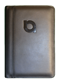 black leather junior padfolio with custom die imprinting