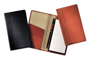 black and tan calfskin note portfolios with leather pen loops
