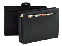 black leather accordion file folder