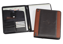 black and rust nylon and leather padfolios