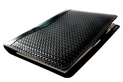 black textured leather  planner system