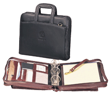 inside and outside views of leather zippered three-ring binder