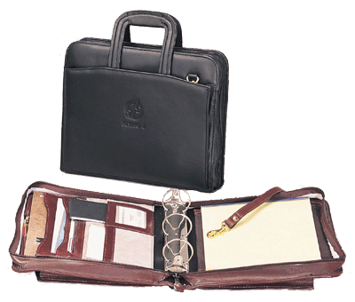 inside and outside views of leather ziparound three-ring binder
