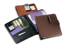 black brown and tan Napa leather one inch ring binders with calculators