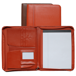 terra cotta and brown premium faux leather zippered pad holders