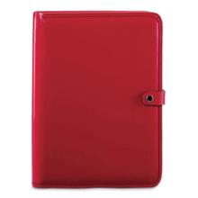 red Italian leather padfolio with tab closure