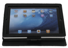 black synthetic leather iPad case with adjustable viewing stand