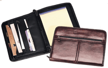 inside and outside views of leather ziparound legal-size organizer