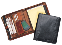 inside and outside views of brown leather ziparound pad organizers 