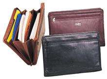 black, Burgundy and cognac leather ziparound underarm portfolios
