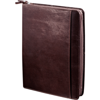 mahogany colored leather zippered padfolio