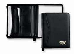 inside and outside views of zippered black vinyl folders
