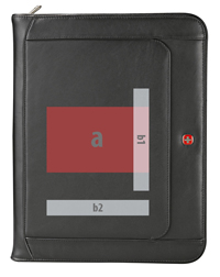 imprint views for personalization (b) and customized die (a) of black leather zippered padfolio