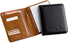 inside and outside views of black and tan Napa leather junior padfolios