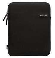 black neoprene iPad sleeve with zippered closure