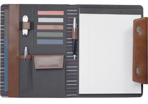 inside brown saddle grain leather tri-fold padfolio