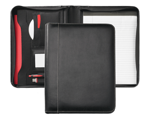 black bonded leather zippered padfolio