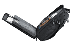 open view of vertical computer messenger bag