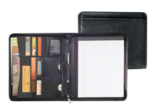 black pebble grain leather zippered padfolio