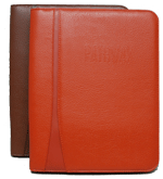 terra cotta and brown premium faux leather zip padfolios